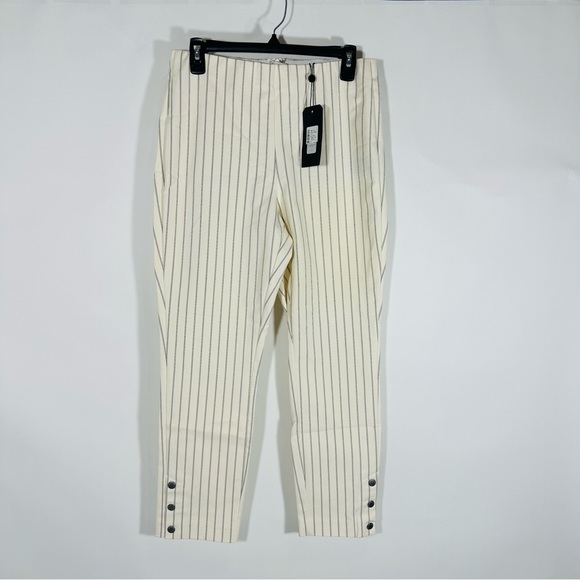 Rag & Bone Simone Stripe Snap Ankle Pant Black Ivory High Rise Sz 10 NWT - Picture 4 of 10